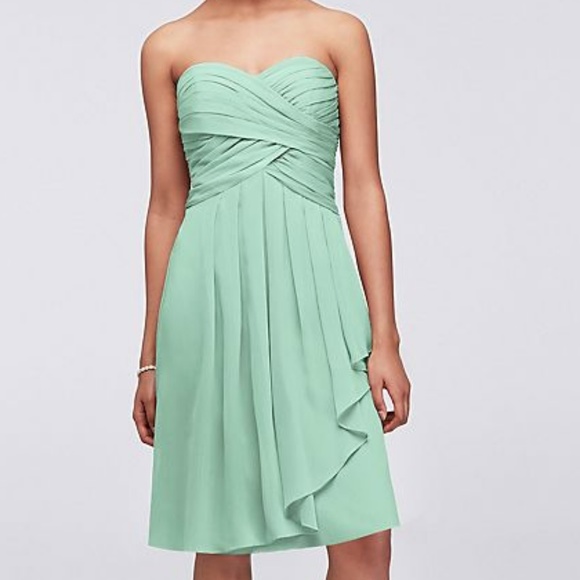 short crinkle chiffon dress with front cascade David's Bridal Womens Pink Strapless Front Cascade Short Crinkle Chiffon Dress 4